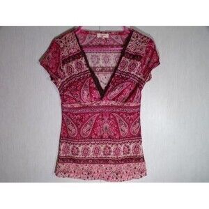 Y2K Candies Babydoll Top V-Neck Womens M Medium Mesh Stretch Pink Paisley Floral